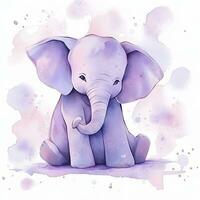 AI generated Watercolor Baby Elephant. AI Generated photo