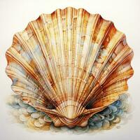 AI generated Watercolor Seashell clipart on white background. AI Generated photo