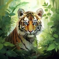 AI generated Watercolor Tiger for kids. AI Generated photo