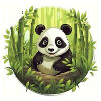 AI generated Cute panda in the middle of a bamboo forest. T-shirt design. AI Generated photo