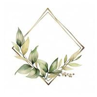 AI generated Watercolor geometry shape wreath with green leaf. AI Generated photo