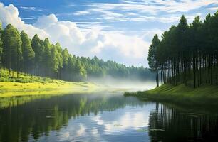 AI generated Beatiful nature lake and forest.AI Generated. photo