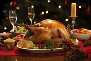 AI generated Christmas turkey dinner. AI Generated photo