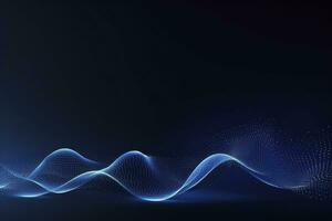 AI generated Dynamic blue particle wave. Abstract sound visualization. Digital structure of the wave flow of luminous particles. AI Generated. photo