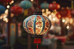 AI generated Colorful festival lanterns during the Chinese traditional holiday season. AI Generated photo