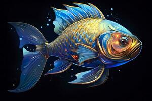 AI generated 3d rendering. fish on black background. Generative AI photo