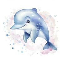 AI generated Watercolor fantasy Baby Dolphin clip art isolated white background. AI Generated photo