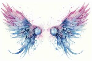 AI generated Beautiful magic watercolor blue pink wings. AI Generated photo