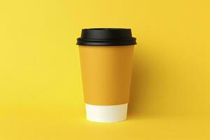 AI generated Blank coffee cup isolated on yellow background. AI Generated photo