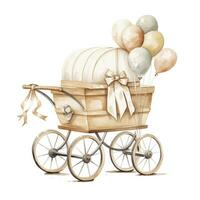 AI generated Watercolor Baby carriage Clipart on white background. AI Generated photo