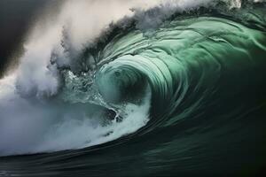 AI generated Extreme close up of thrashing emerald ocean waves. AI Generated photo