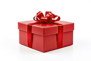 AI generated Gift box with red ribbon isolated on white background. AI Generated photo