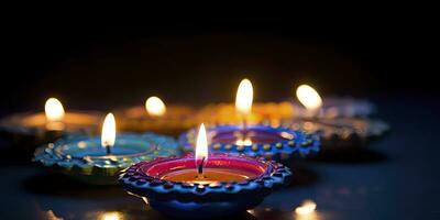 AI generated Happy Diwali. Diya oil lamps were lit during the celebration. AI Generated photo