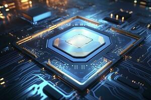 AI generated Futuristic central processor unit. Powerful Quantum CPU motherboard. AI Generated photo