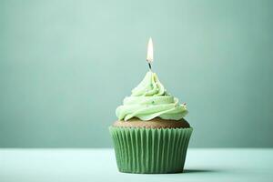 AI generated Happy Birthday Cupcake with Candle. AI Generated photo