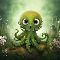 AI generated Watercolor Octopus for kids. AI Generated photo