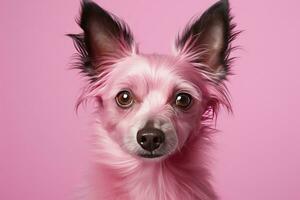 AI generated Pink colored dog on Pink Background. AI Generated photo