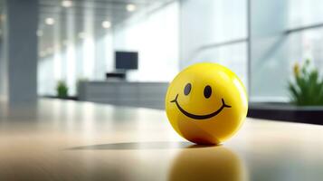 AI generated A Yellow Smiling Ball Can Promote a Positive Work Environment. Generative AI photo