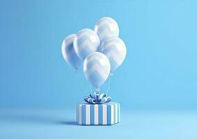 AI generated Balloons with gift box. AI Generated photo