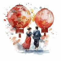 AI generated Lantern Festival in watercolor style. T-shirt Design. AI Generated photo