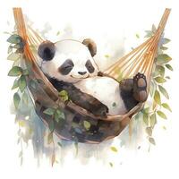AI generated A sleepy baby panda in a hammock. watercolor illustration. AI Generated photo