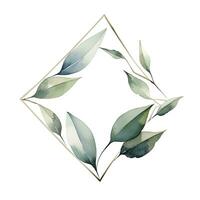 AI generated Watercolor geometry shape wreath with green leaf. AI Generated photo