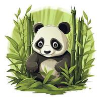 AI generated Cute panda in the middle of a bamboo forest. T-shirt design. AI Generated photo