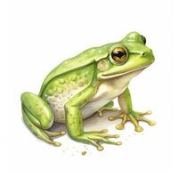 AI generated Watercolor green frog on white background.  AI Generated photo