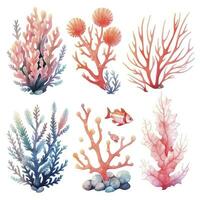 AI generated Underwater Sea element in watercolor on the white background. AI Generated photo