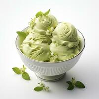 ai generado matcha hielo crema postre en blanco antecedentes. ai generado foto