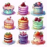 AI generated Set of Cake piece illustration on white background. AI Generated photo