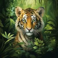 AI generated Watercolor Tiger for kids. AI Generated photo