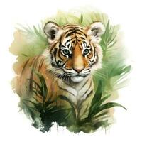 AI generated Watercolor Tiger for kids. AI Generated photo