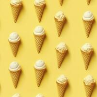 AI generated Ice Cream pattern on yellow background, top view. AI Generated photo