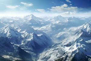 AI generated The beauty of a majestic and snow capped mountain range, with rugged peaks, AI Generative photo