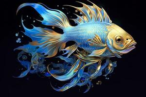 AI generated 3d rendering. fish on black background. Generative AI photo