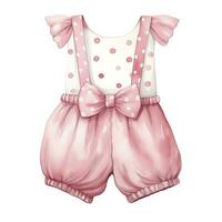 AI generated Pink baby girl romper in watercolors on a white background. AI Generated photo