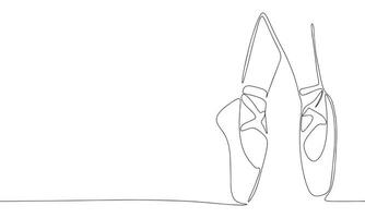 Pointe shoes one line continuous. Line art ballerina legs outline silhouette. Hand drawn vector art.