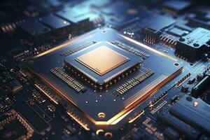 AI generated Futuristic central processor unit. Powerful Quantum CPU motherboard. AI Generated photo