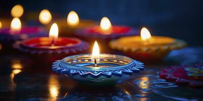 AI generated Happy Diwali. Diya oil lamps were lit during the celebration. AI Generated photo