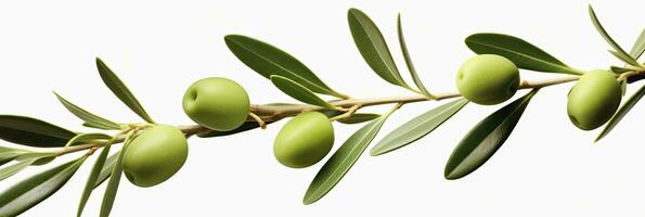 AI generated Olive tree branch, green olives and leaves on white background. AI Generated. photo