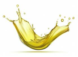 AI generated Olive or engine oil splash, cosmetic serum liquid isolated on white background. Generative AI photo