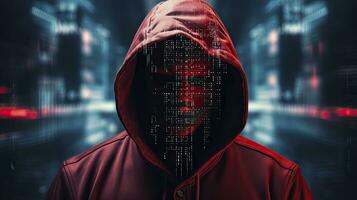 AI generated Binary Intrigue. Anonymous robotic hacker. Concept of hacking. AI Generated photo