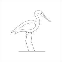 heron bird Single continuous line drawing Stork bird in flight black linear sketch isolated on white background. Vector illustration