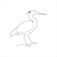 heron bird Single continuous line drawing Stork bird in flight black linear sketch isolated on white background. Vector illustration