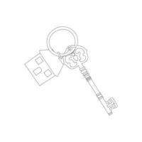 House lock key continuous one line vector art illustration and single outline simple  key  design