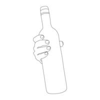 bottle Continuous line drawing. Wine bottle linear icon. One line drawing background. Vector illustration