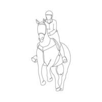 Horse rider in continuous line art drawing. Horse logo. Black and white vector illustration