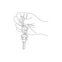 hand holds the keys  in Continuous one line drawing. House Key simple line art vector design