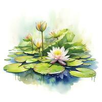 AI generated Water Lily in Pond. Watercolor design. AI Generated photo